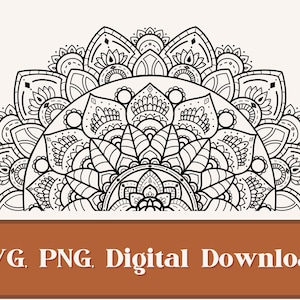 Halve Mandala, SVG, PNG, bestand knippen, Cricut ontwerp, Silhouette Studio, Boho, Boho, gedetailleerd