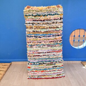 Luxurious Boucherouite Rug 5&#39; 5&quot; x 2&#39; 7&quot;: Rug Moroccan Vintage Boucherouite Tribal Berber Rug Vintage Moroccan Rug Azilal Rug Tapis Berbere