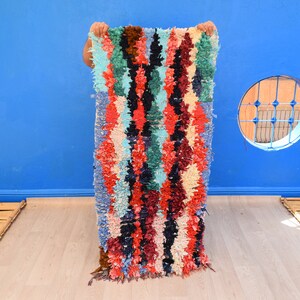 Unique Boucherouite Rug 4&#39;4&quot; x 2&#39;3&quot;: Tribal Berber Rug Old Morrocan Rug Moroccan Rag Rug Berber Boucherouite boucherouite carpet Azilal Rug