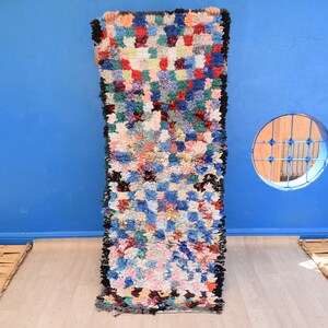 Artistic Boucherouite Rug 5&#39; 11&quot; x 2&#39; 5&quot;: Rug Moroccan Vintage Boucherouite Wool Berber Rug Berber Rug Azilal Rug Vintage Moroccan Rug