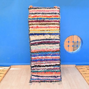 Whimsical Boucherouite Rug 6&#39;5&quot; x 2&#39;6&quot;: boucherouite runner Moroccan Berber Rug Tapis Berbere Old Morrocan Rug Moroccan Shag Rug Azilal Rug
