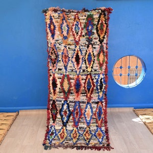 Attractive Boucherouite Rug 6&#39; 8&quot; x 2&#39;9&quot;: Moroccan Shag Rug Vintage Moroccan Rug Azilal Rug Rug Moroccan boucherouite carpet Wool Berber Rug