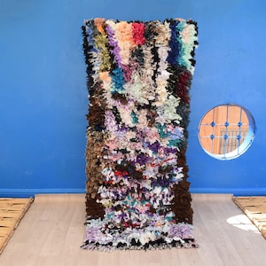 Attractive Moroccan Rug 6&#39; 5&quot;x 2&#39;10&quot;: Boucherouite Tribal Berber Rug Berber Rug Moroccan Rag Rug Rug Moroccan Berber Boucherouite Azilal Rug