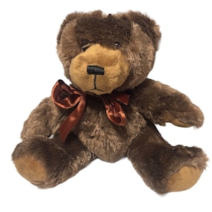 Vintage Napco Teddy Bear Plush Stuffed Animal Brown Bow 10 Inch Soft Collectible Toy 1960s Retro Nursery Decor