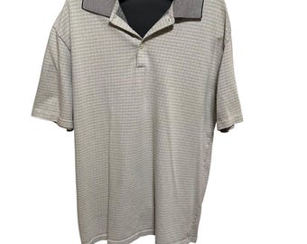 Men’s XL Claiborne Polo Shirt Gray Black Geometric Pattern Cotton-Polyester Blend Made in Peru