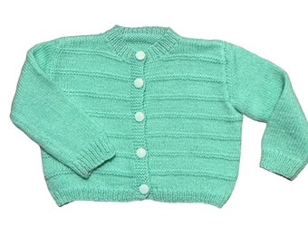 Vintage Handmade Sweater Infants 6-9 Month Cardigan Green Button Front Fall Knit 1990s Acrylic Outerwear Boys Girls Fall Spring Pastel