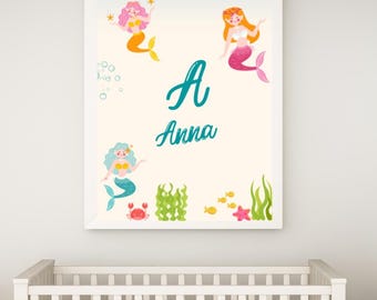 Custom Mermaid Name Print: Ocean Nursery Decor (Digital Download)