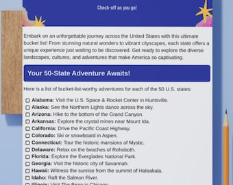 USA Travel Bucket List Printable: 50 States Checklist (A4 & Letter Sizes) (Digital Download