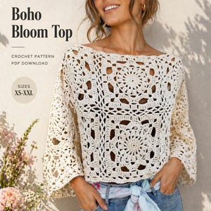 Häkeltop in Elfenbein – Oma-Quadrat-Boho-Tanktop (PDF-Anleitung)