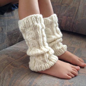 Hand Knit Baby Leg Warmers: Ivory Wool Blend, Any Size
