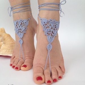 Sandales pieds nus au crochet, sandales pieds nus, chaussures de mariage de plage, bijoux de pieds de mariée, sandales en dentelle Boho, cadeau de demoiselle dhonneur, sandales sans semelle image 1