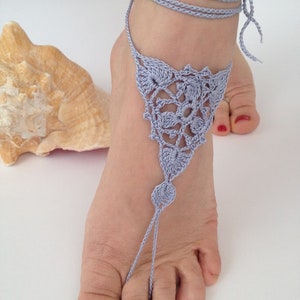 Sandales pieds nus au crochet, sandales pieds nus, chaussures de mariage de plage, bijoux de pieds de mariée, sandales en dentelle Boho, cadeau de demoiselle dhonneur, sandales sans semelle image 2