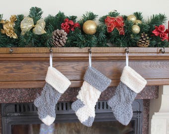 Christmas Stocking SET of 3 Mini Christmas Stocking Mini Christmas stocking Hand knit Christmas Stocking,Knitted Christmas Stocking,