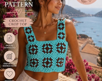 Crochet Granny Square Tank Top Pattern, Easy Boho Festival Crop (PDF Pattern)