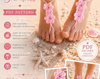 Crochet Baby Barefoot Sandals Pattern: Floral Design (PDF Pattern)