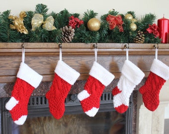 Christmas Stocking,SET of 5 Christmas Stocking,Mini Christmas Stocking,Hand Knit Christmas Stocking,Knitted Christmas Stocking,Family Socks