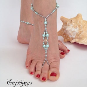Mint Beaded Barefoot Sandals: Boho Bridal Foot Jewelry
