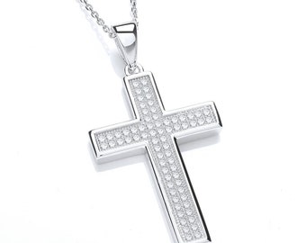 J-JAZ Dainty Zircon Crystal Cross Pendant Necklace in Platinum Plated Sterling Silver Jewelry Gifts for her