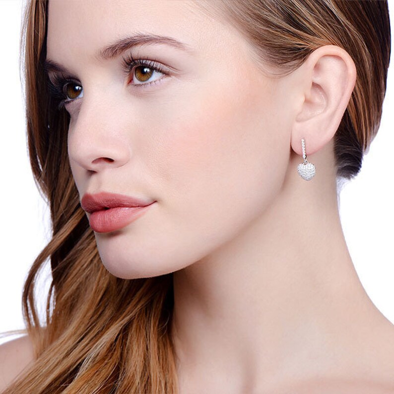 Hexyo Platinum on 925 Sterling Silver Drop Earrings White Diamond CZ Crystal Wedding Jewelry Gift for Women