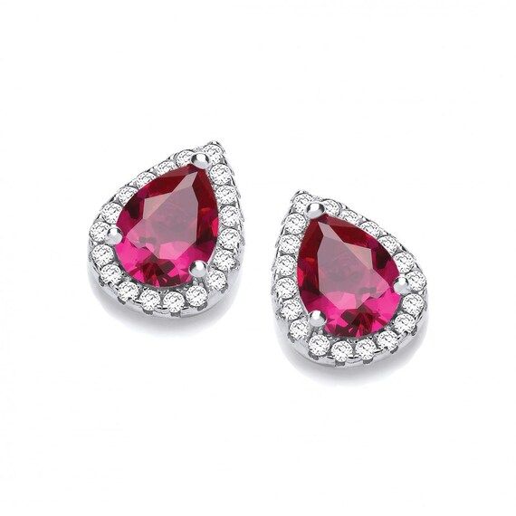 JJAZ Platinum on 925 Sterling Silver Stud Earrings Ruby Red | Etsy