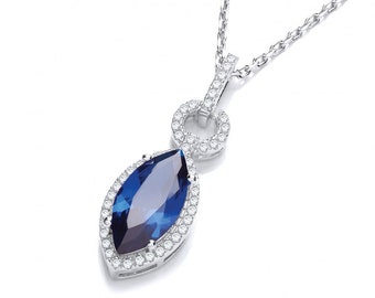 Azure Swarovski® Zircon Crystal Pendant Necklace with Cambodian White Zircon Crystals in Platinum Plated Sterling Silver