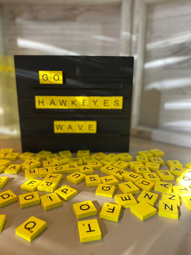 Hawkeye Blackandyellow Pallet Scrabble Board Wooden Letter Etsy