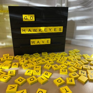 Hawkeye BlackandYellow Pallet Scrabble Board Wooden Letter Board Scrabble Letter Board Quote Board Message Board Scrabble Decor