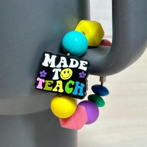 Teacher Themed Tumbler Charm, Silicone Bead Tumbler Charm, Water Bottle Charm, Stanley Charm
