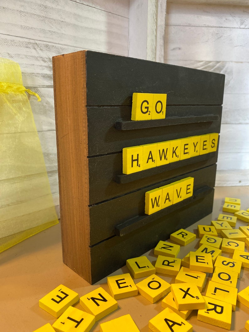Hawkeye Blackandyellow Pallet Scrabble Board Wooden Letter Etsy