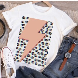 Short Sleeve Graphic Tee, Lightning, Pink, Animal Print, Cute, stylish, Casual