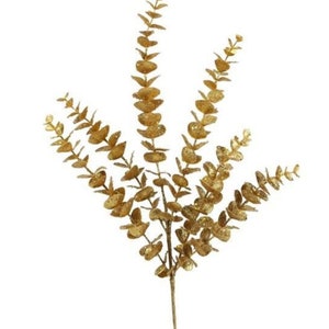 24&quot; Gold Eucalyptus Spray on Stem, Christmas Stems