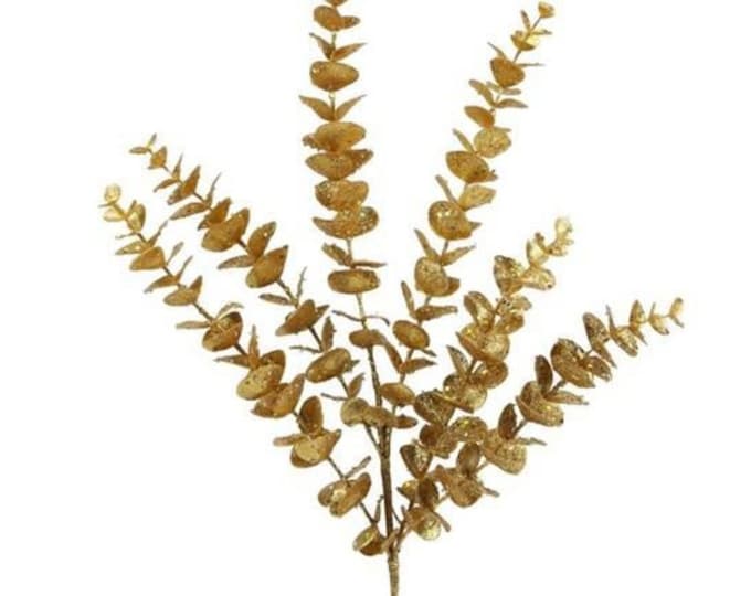 24" Gold Eucalyptus Spray on Stem, Christmas Stems