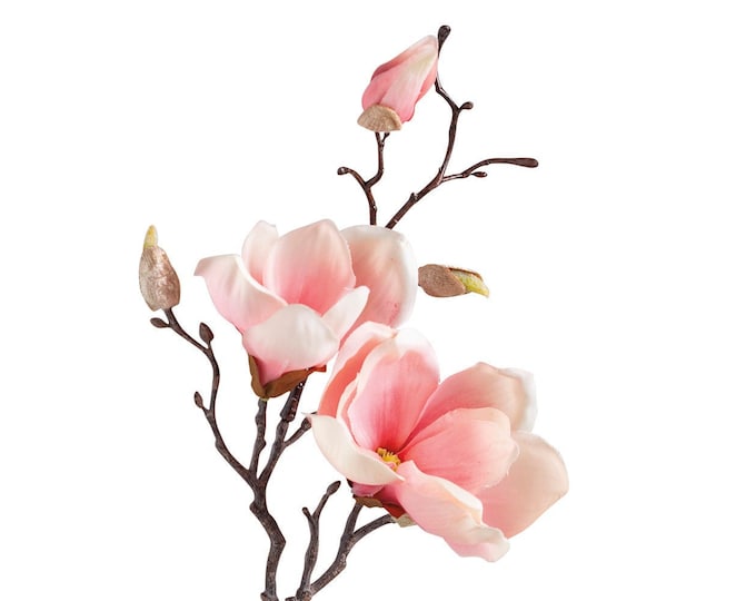 19" Pink Magnolia Flower Spray, Artificial Faux Magnolia, Silk Flower, Vase Filler