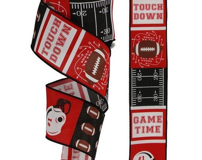 2.5" x 10 YDS Football Ribbon-Wired-Football Block Pattern Ribbon-Sports Ribbon-Wreath Floral Supply