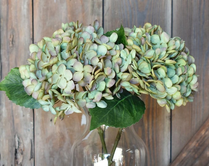 Artificial Hydrangea Stem - Light Green and Purple - 13"