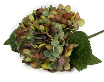 13" Artificial Faux Silk Hydrangea Flower Stem/Pick/Spray in Tuscan Colors-Vase Filler-Wreath Supply-Floral Supply