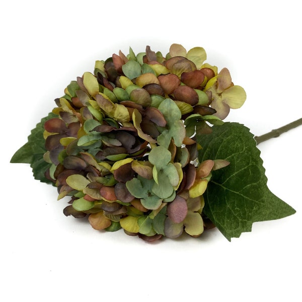 13" Artificial Faux Silk Hydrangea Flower Stem/Pick/Spray in Tuscan Colors-Vase Filler-Wreath Supply-Floral Supply