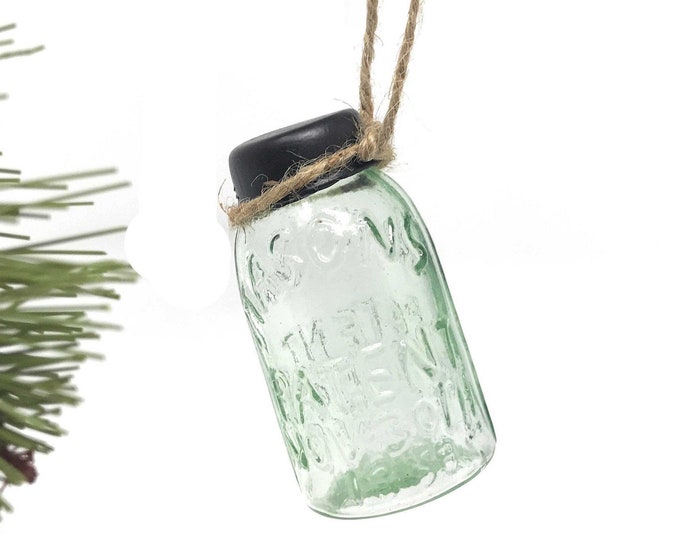 Miniature Mason Jar Glass Ornament, Farmhouse Christmas Ornament for Tree Wreath Tiered Tray  DIY Christmas Gift, Removable Lid Optional