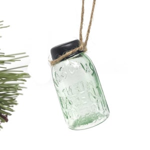 Miniature Mason Jar Glass Ornament, Farmhouse Christmas Ornament for Tree Wreath Tiered Tray  DIY Christmas Gift, Removable Lid Optional