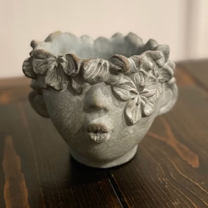 Cement Kissing Face Planter, Head Planter, Indoor/Outdoor Garden Planter - 2 Sizes