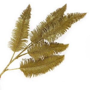 29" Large Sparkly Gold Glittered Fern Leaf Christmas Floral Stem/Pick/Spray-Artificial-Vase Filler-Winter/Christmas Fern-Holiday Decor