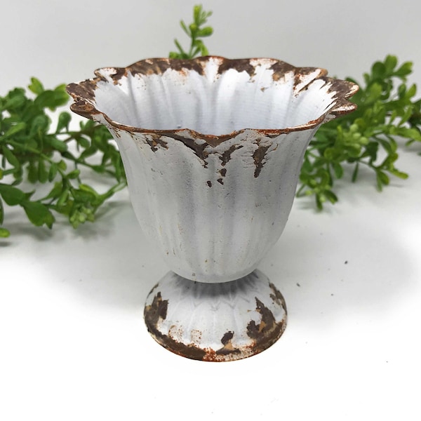 Rustic Galvanized Metal Scalloped Pedestal Urn/Cup/Planter/Pot/Compote-Farmhouse Decor-Farmhouse Decor-Floral Supply-CHOOSE from 4 SIZES