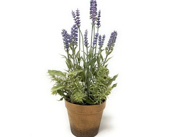 Lavender Flower Arrangement in Rustic Pot, Artificial Plant, Faux Lavender, Kitchen Plant, Gift for Her, Lavender Decor, Floral Supply