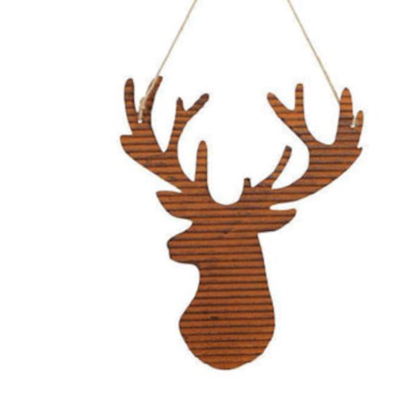 7.5" Rustic Hanging Deer Head Sign/Christmas Sign-Corrugated-Rust-Door/Wall Hanger-Wreath Attachment/Wall Decor-Floral Supply