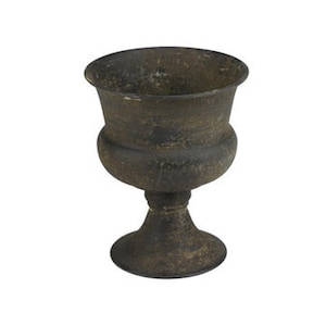 7.5" X 6" Metal Pedestal Urn Planter/Vase-Footed Urn in Vintage Rusted Black-Garden Decor-Floral Supply