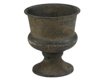 5.75" X 5" Metal Pedestal Urn Planter/Vase-Footed Urn in Vintage Rusted Black-Garden Decor-Floral Supply