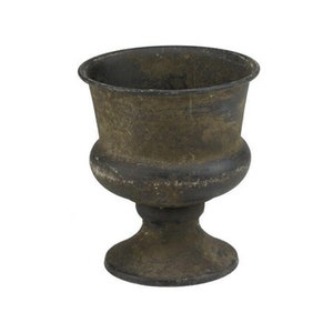 5.75" X 5" Metal Pedestal Urn Planter/Vase-Footed Urn in Vintage Rusted Black-Garden Decor-Floral Supply