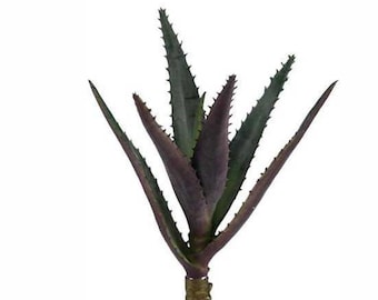 8.5" Artificial Aloe Succulent Plant, Green & Burgundy Faux Cactus