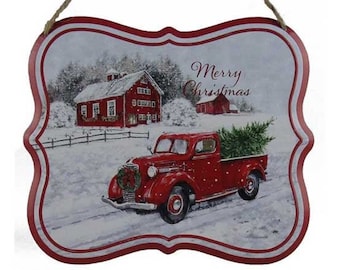 7 x 5 Christmas Sign Red Truck Christmas Tree - Etsy Österreich