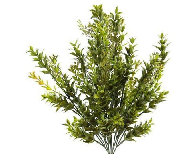 16.5" Faux Greenery Bush/Pick/Spray/Stem Vase Filler-Artificial Boxwood in Olive/Moss Green-Farmhouse Greenery-Farmhouse Decor-Floral Supply